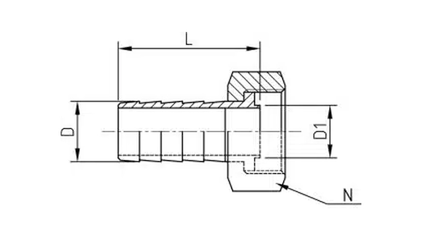 Slangnippel med mutter, packning PTFE