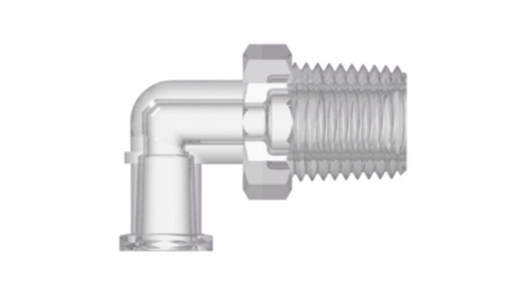 Female Luer thread coupling, angle with 7-16 hex to 1-8-27 NPT thread