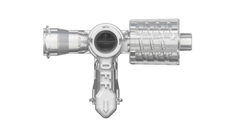 Shut-off valve, 3-way, 80369-7 Luer female to Luer female to Luer male with Luer lock ring