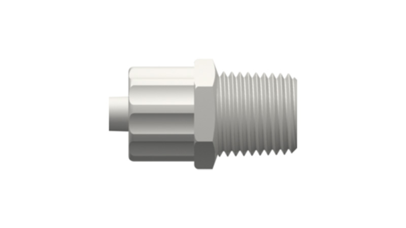 Male Luer with integrated locking ring, 9-16 hex to 1-4-18 NPT thread
