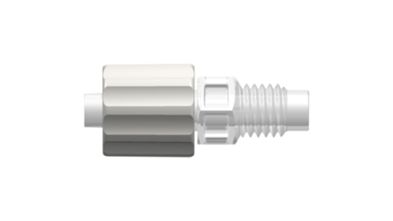 Male Luer with rotating locking ring and 5-16 hex to 1-4-28 UNF bottom sealing thread