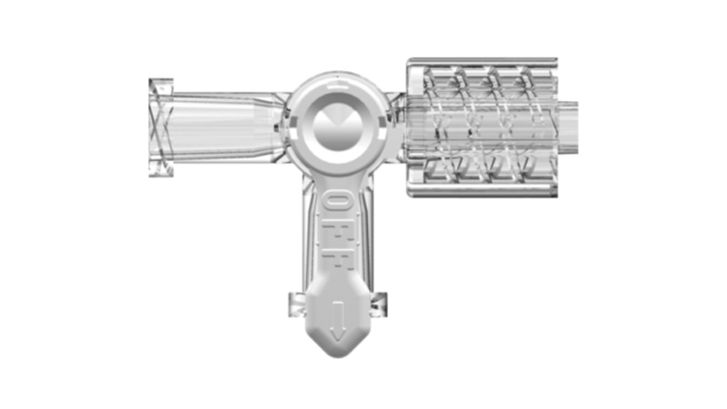 Högflödesavstängningsventil, 3-vägs, Luer hona till Luer hona till Luer hane med Luer-lockring, stor innerdiameter